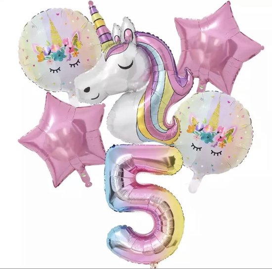 Unicorn Verjaardag Versiering - Unicorn Feestpakket - Unicorn Themafeest - Unicorn ballonnen - Unicorn Ballon - Unicorn Feest - Feestversiering – Unicorn 5 jaar - Eenhoorn Decoratie - Helium Ballonnen - Feestpakket Unicorn 6 stuks Ballon - Eenhoorn