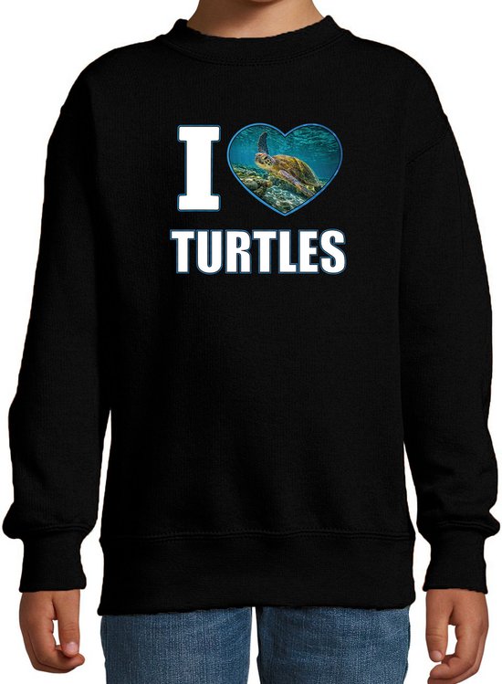 I love turtles sweater met dieren foto van een schildpad zwart voor kinderen - cadeau trui schildpadden liefhebber - kinderkleding / kleding 134/146