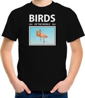 Dieren foto t-shirt Flamingo vogel - zwart - kinderen - birds of the world - cadeau shirt vogel liefhebber - kinderkleding / kleding 110/116