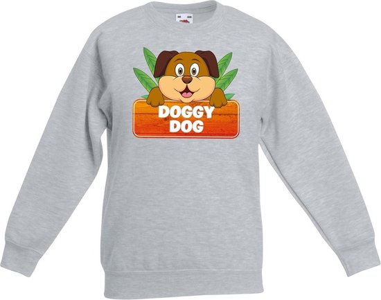 Doggy Dog de hond sweater grijs voor kinderen - unisex - honden trui - kinderkleding / kleding 134/146