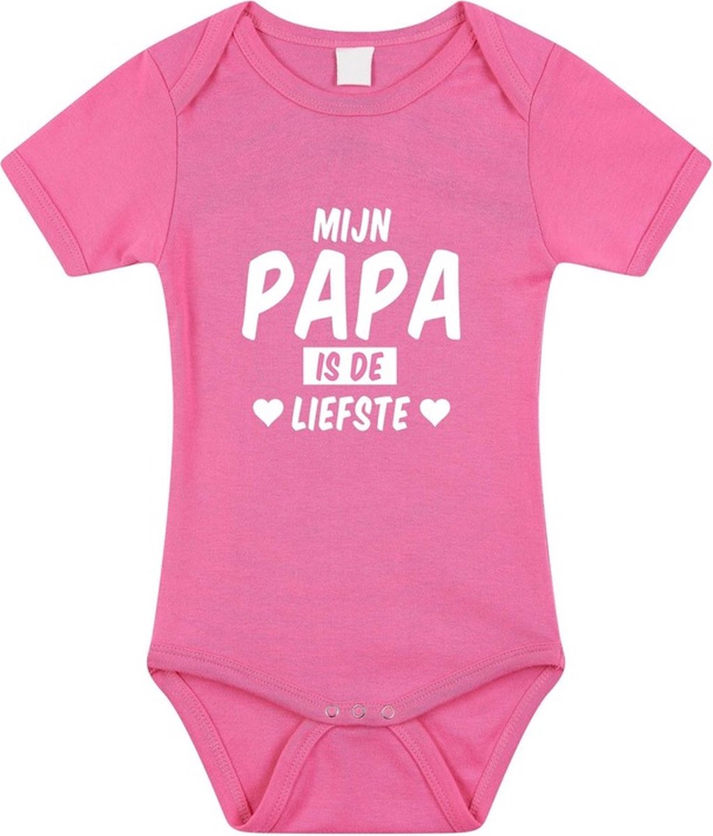 Mijn papa is de liefste tekst baby rompertje roze meisjes - Kraamcadeau - Babykleding 92