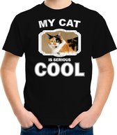 Lapjeskat katten t-shirt my cat is serious cool zwart - kinderen - katten / poezen liefhebber cadeau shirt - kinderkleding / kleding 158/164