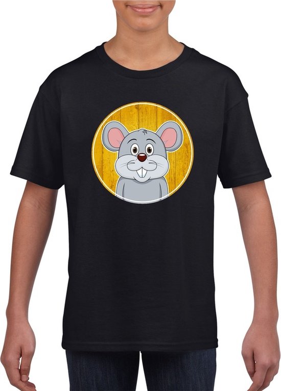 Kinder t-shirt zwart met vrolijke muis print - muizen shirt - kinderkleding / kleding 110/116