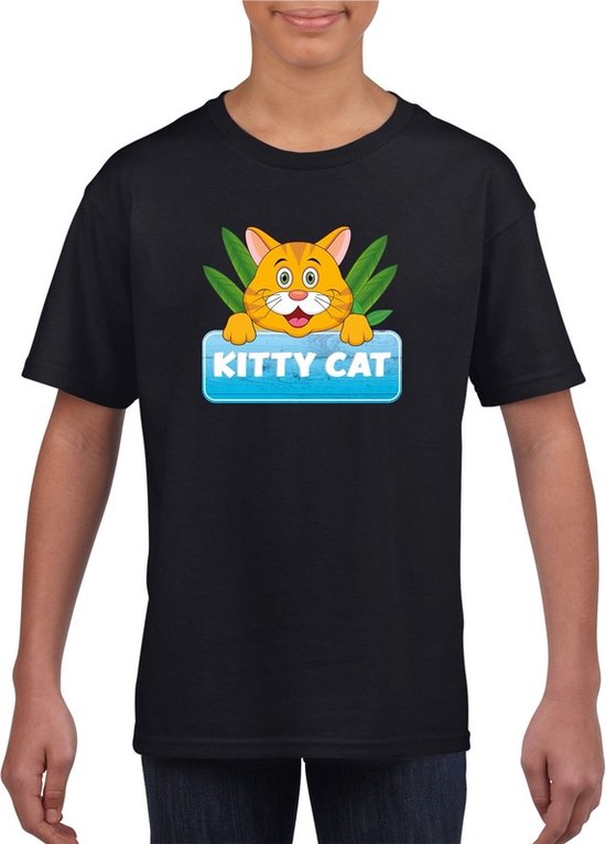 Kitty Cat t-shirt zwart voor kinderen - unisex - katten / poezen shirt - kinderkleding / kleding 158/164
