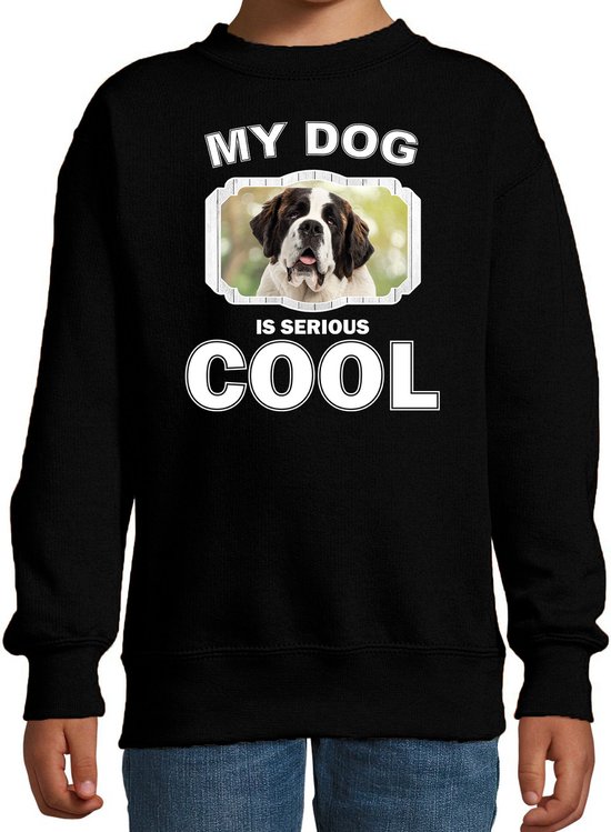 Sint bernard honden trui / sweater my dog is serious cool zwart - kinderen - Sint bernards liefhebber cadeau sweaters - kinderkleding / kleding 170/176