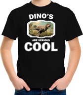 Dieren dinosaurussen t-shirt zwart kinderen - dinosaurs are serious cool shirt  jongens/ meisjes - cadeau shirt stoere t-rex dinosaurus/ dinosaurussen liefhebber - kinderkleding / kleding 146/152