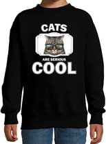 Dieren katten sweater zwart kinderen - cats are serious cool trui jongens/ meisjes - cadeau coole poes/ katten liefhebber - kinderkleding / kleding 134/146