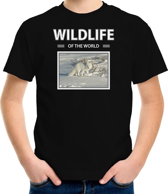 Dieren foto t-shirt Sneeuwvos - zwart - kinderen - wildlife of the world - cadeau shirt Sneeuwvossen liefhebber - kinderkleding / kleding 122/128