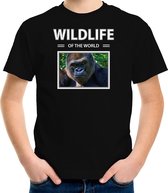 Dieren foto t-shirt Aap - zwart - kinderen - wildlife of the world - cadeau shirt Gorilla apen liefhebber - kinderkleding / kleding 122/128