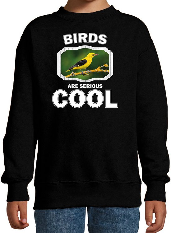Dieren vogels sweater zwart kinderen - birds are serious cool trui jongens/ meisjes - cadeau wielewaal vogel/ vogels liefhebber - kinderkleding / kleding 134/146