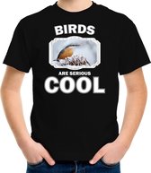 Dieren vogels t-shirt zwart kinderen - birds are serious cool shirt  jongens/ meisjes - cadeau shirt boomklever vogel/ vogels liefhebber - kinderkleding / kleding 122/128