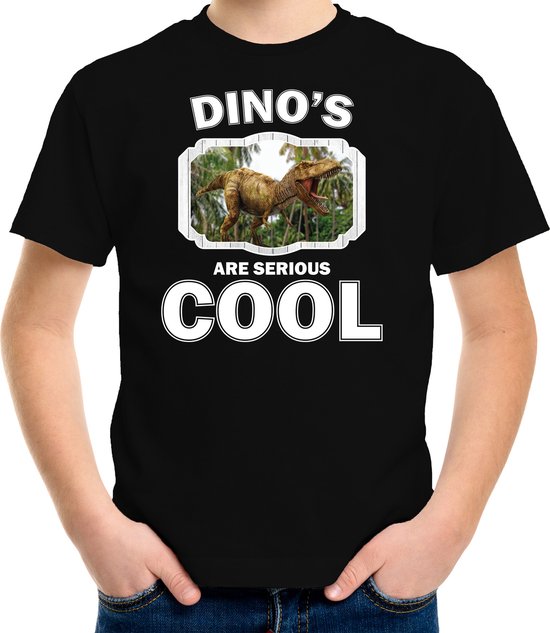 Dieren dinosaurussen t-shirt zwart kinderen - dinosaurs are serious cool shirt  jongens/ meisjes - cadeau shirt brullende t-rex dinosaurus/ dinosaurussen liefhebber - kinderkleding / kleding 110/116