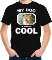 Shiba inu honden t-shirt my dog is serious cool zwart - kinderen - Shiba inu liefhebber cadeau shirt - kinderkleding / kleding 146/152