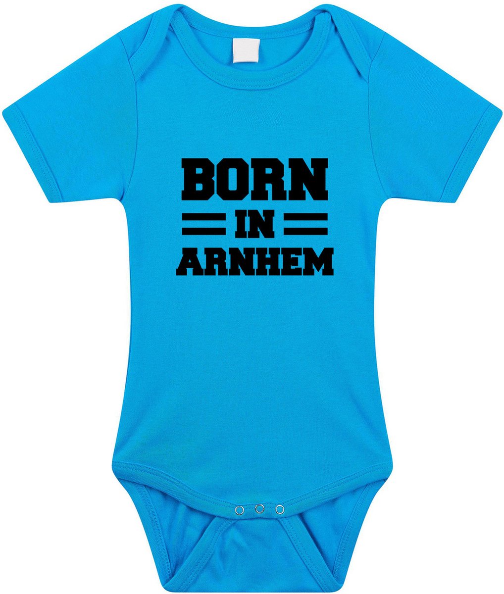 Born in Arnhem tekst baby rompertje blauw jongens - Kraamcadeau - Arnhem geboren cadeau 92