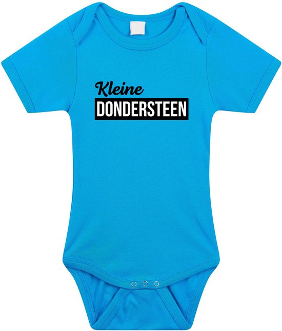 Foto: Kleine dondersteen tekst baby rompertje blauw jongens kraamcadeau babykleding 56