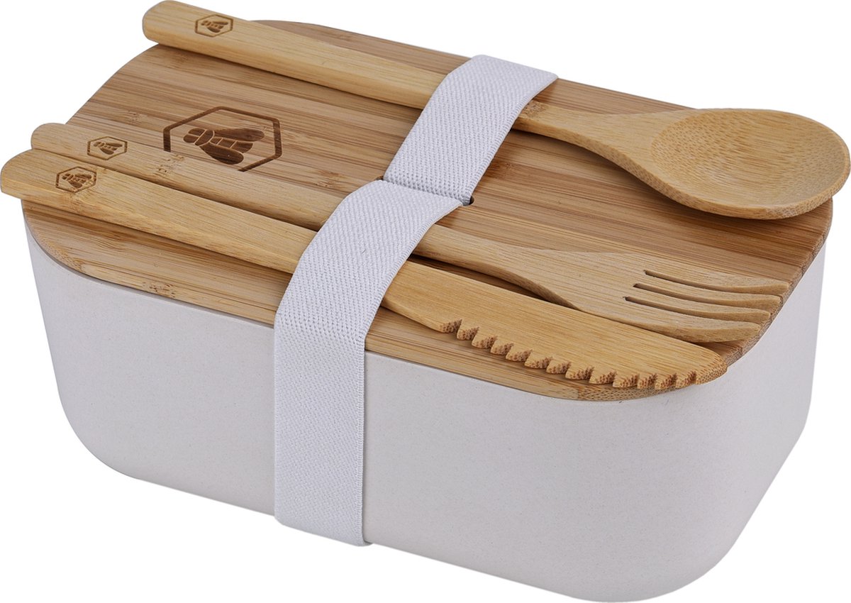 Laguiole Bamboo Lunch Box met bestek - 1.1 liter inhoud - luxe eco broodtrommel