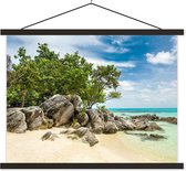 Porte-affiche avec affiche - Affiche scolaire - Plage - Pierres - Mer - Été - 150x113 cm - Lattes noires