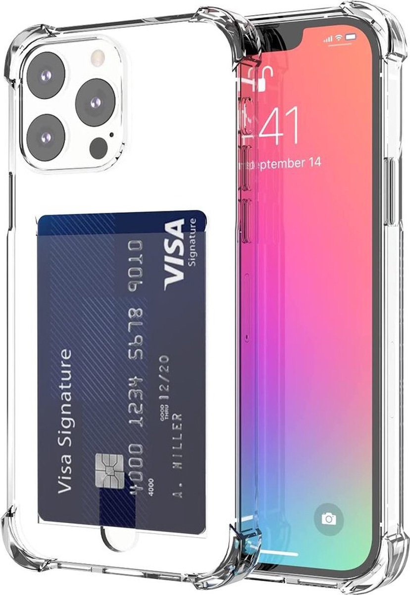 iPhone 14 Pro hoesje met pasjeshouder transparant shock proof met kaarthouder