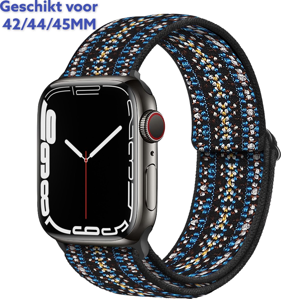 Nylon Band - Maat 42, 44, 45 En 49 Mm - ML - Bohemian Blauw - Geschikt Voor Apple Watch - 42, 44, 45 En 49 Mm - ML Horlogeband - Armband - Polsband