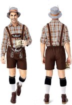 Veran Oktoberfest - Costume - Lederhosen - Chemisier - Chemise - À Carreaux - Pantalon - Chapeau - Homme - Homme - Set - Marron - Wit - M