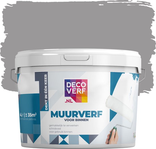 Deocverf muurverf mat, warmgrijs, 4L