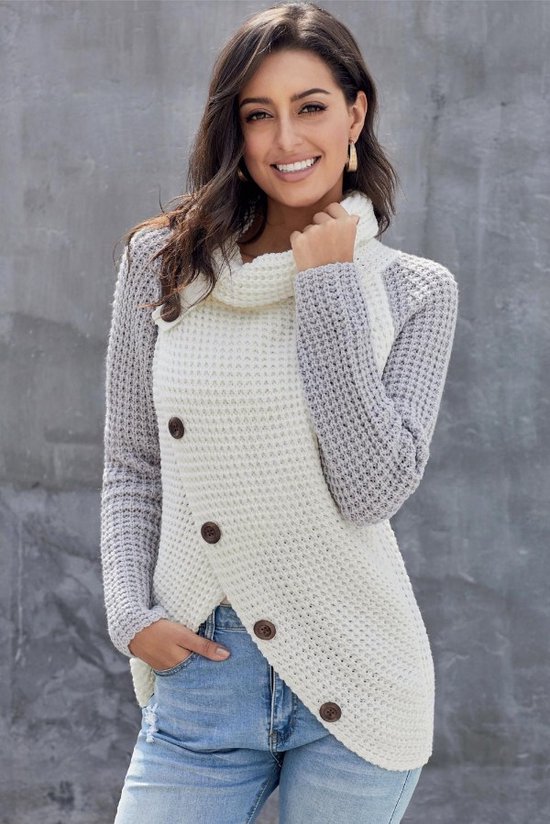 Trui Sweater Dames met col - Grijs - Talya - Maat XL