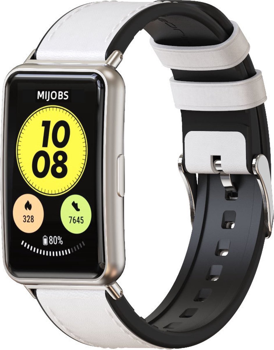 Strap-it Leren hyrid bandje - geschikt voor Huawei Watch Fit / Huawei Watch Fit New - wit