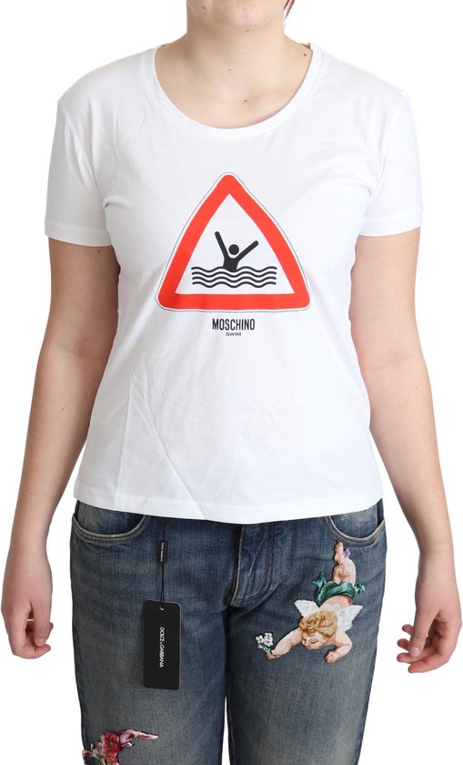 Wit katoenen T-shirt met grafische driehoeksprint