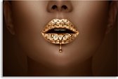 PosterGuru - Canvas Schilderij Golden Woman - LV - Gouden Lippen - 90 x 60 cm