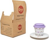 Quy Cup - 90ml Ecologische Reis Beker - Espressobeker “Over The Rainbow” met schotel en PaarsSiliconen deksel Set 1 Espresso Cup with Dish