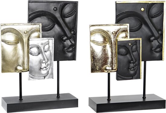 Decoratieve figuren DKD Home Decor Zwart Gouden Boeddha MDF Hars (22,5 x 8 x 30,7 cm) (2 Stuks)