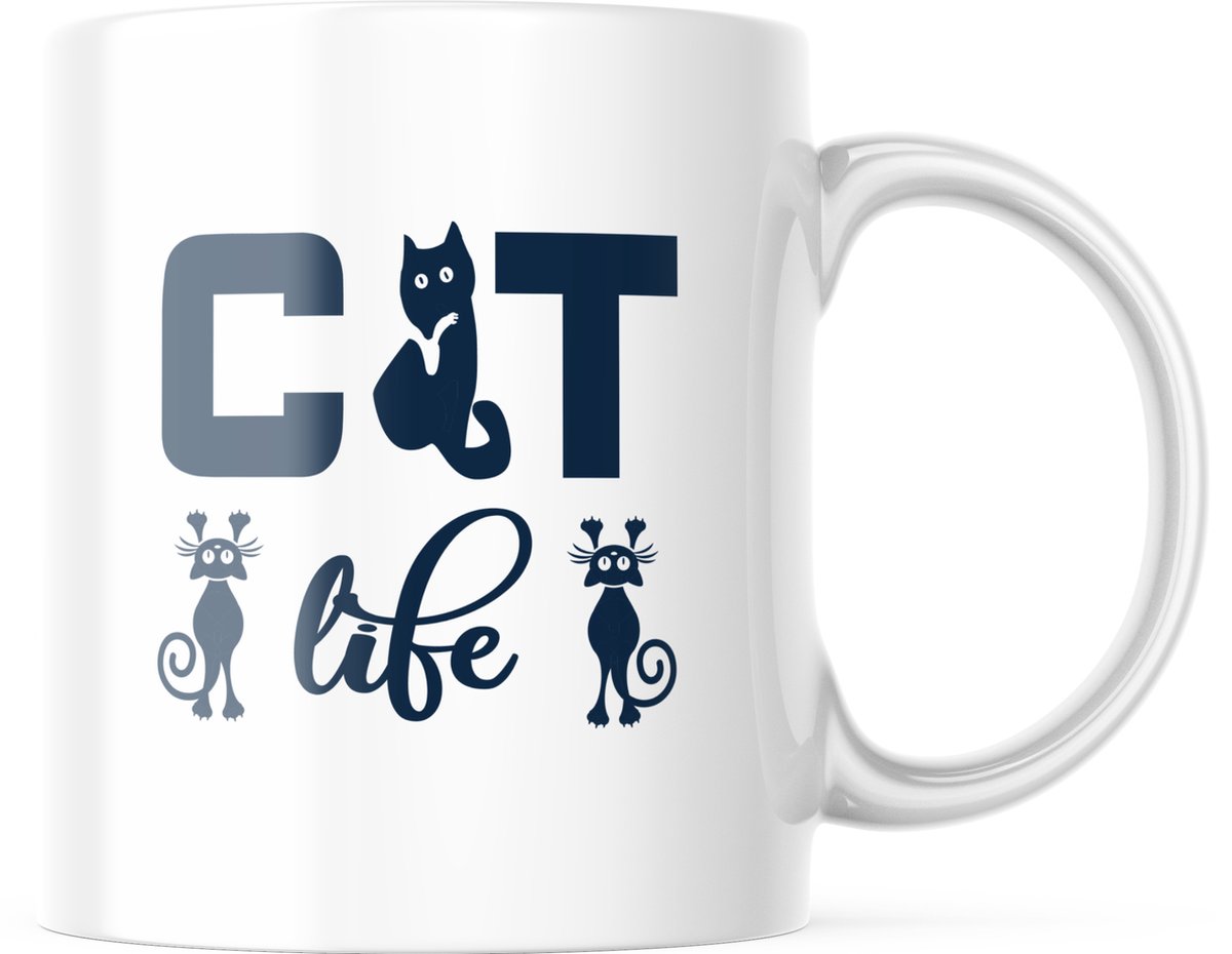 Mok met tekst: Cat Life | Katten Mok | Grappige Cadeaus | Grappige mok | Koffiemok | Koffiebeker | Theemok | Theebeker