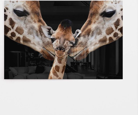 Mère et père Girafe avec son bébé | 60x40 cm | Animaux Girafe | peinture  sur Glas | bol.com