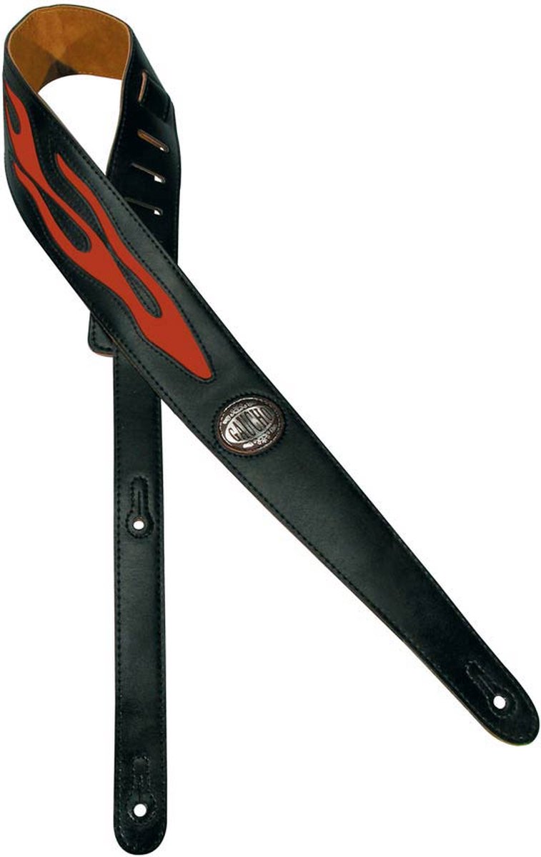 Gaucho GST-542-OR gitaarriem, zwart, orange flame design