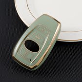 Zachte TPU Sleutelcover Groen - Gouden Randen - Sleutelhoesje Geschikt voor Subaru Forester / Legacy / Outback - Sleutel Hoesje Cover - Auto Accessoires