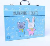 Boîte à dessin - Mallette artisanale - Bluepink - Coeurs - Set de loisirs - 152 pcs - bleu