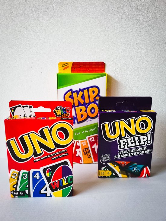 Afbeelding van het spel SUPER DEAL 3 spellen - UNO - Uno flip - SkipBo - Spelletjes - CADEAU