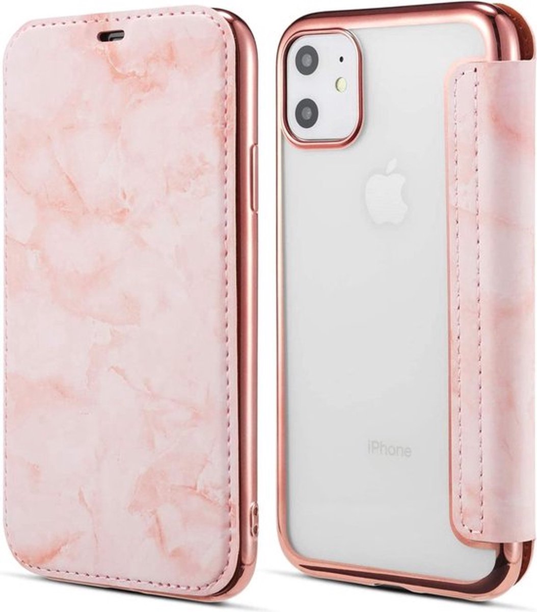 Flipcase geschikt voor Apple iPhone 11 - Roze - Marmer - Folio