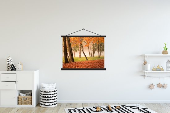 Porte-affiche avec affiche - Affiche scolaire - Feuilles - Automne - Forêt - 120x90 cm - Lattes noires