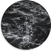 WallClassics - Dibond Muurcirkel - Golvende Zee Zwart/Wit - 50x50 cm Foto op Aluminium Muurcirkel (met ophangsysteem)