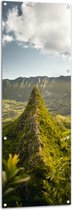 WallClassics - Tuinposter – Hoge Groene Berg in de Vallei - 50x150 cm Foto op Tuinposter  (wanddecoratie voor buiten en binnen)