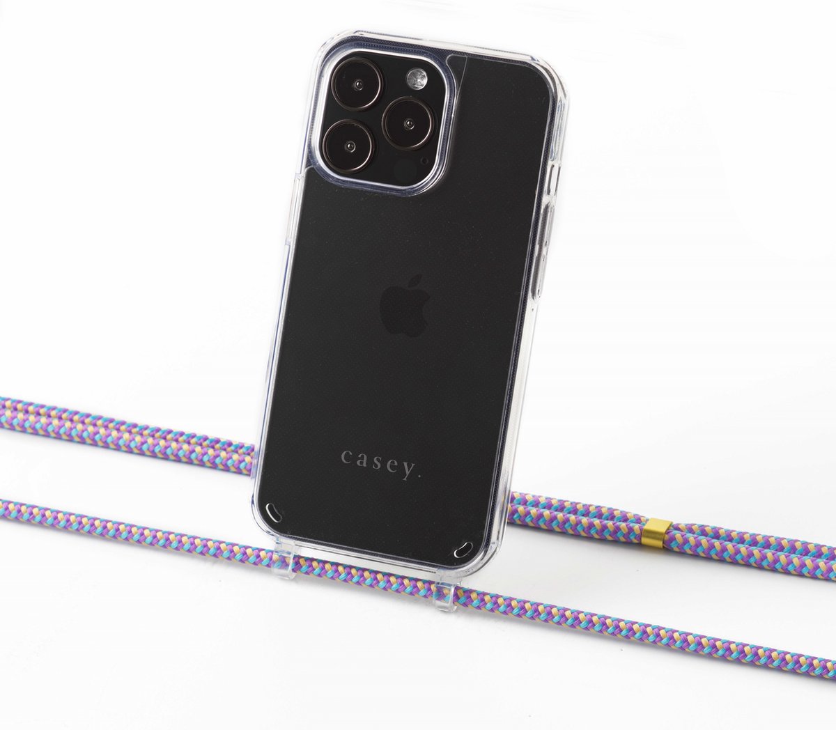 Apple iPhone 13 Pro silicone hoesje transparant met oortjes en koord lila camouflage