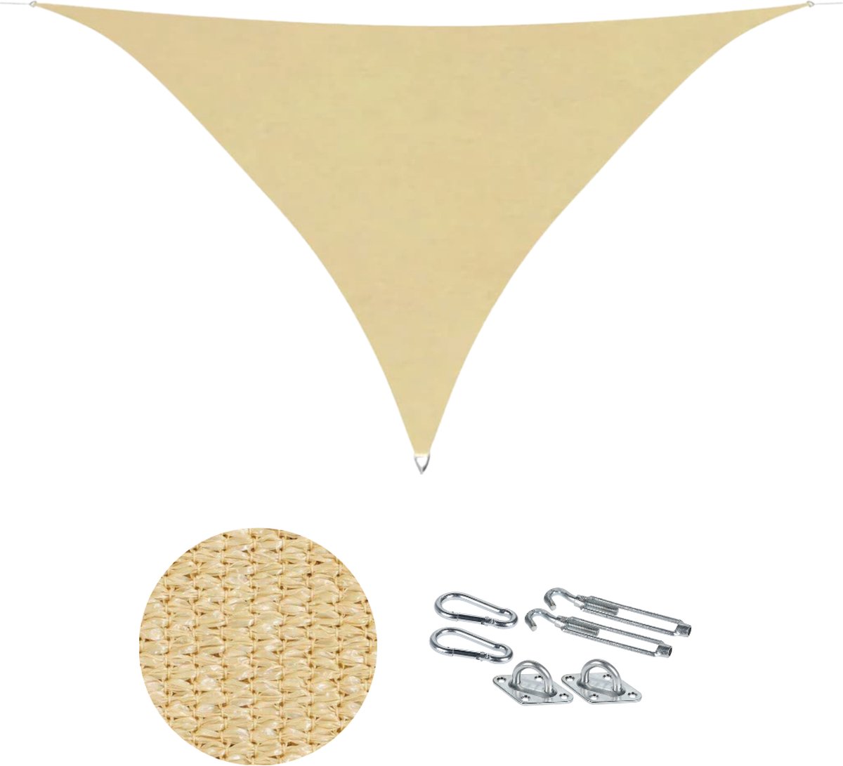 Schaduwdoek driehoek beige 3.6x3.6 meter - Inclusief bevestigingsmateriaal - Zonnezeil - Tuin accessoires - Triangle zonnewering