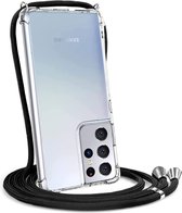 LuxeBass Hoesje geschikt voor Samsung Galaxy S21 Ultra 5G met koord - draagriem - nek - kettinghoesje - Antishock - Transparant
