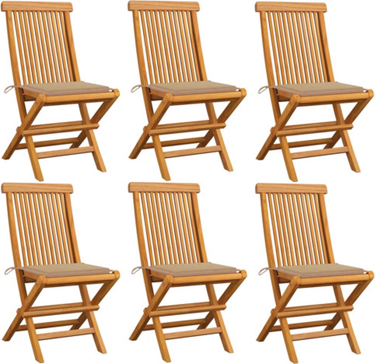vidaXL - Tuinstoelen - 6 - st - met - beige - kussens - massief - teakhout