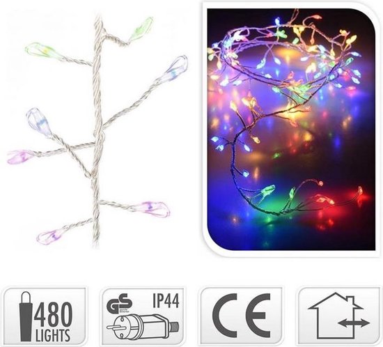 Oneiro’s luxe Zilverdraad - cluster - 480LED - multicolor - kerst – draadverlichting - feestdagen - winter - verlichting - binnen - buiten – sfeer