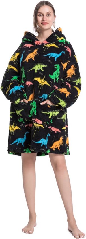 Fleece deken met capuchon & mouwen - dinosaurus