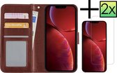 Hoes Geschikt voor iPhone 14 Pro Max Hoesje Book Case Hoes Flip Cover Wallet Bookcase Met 2x Screenprotector - Bruin