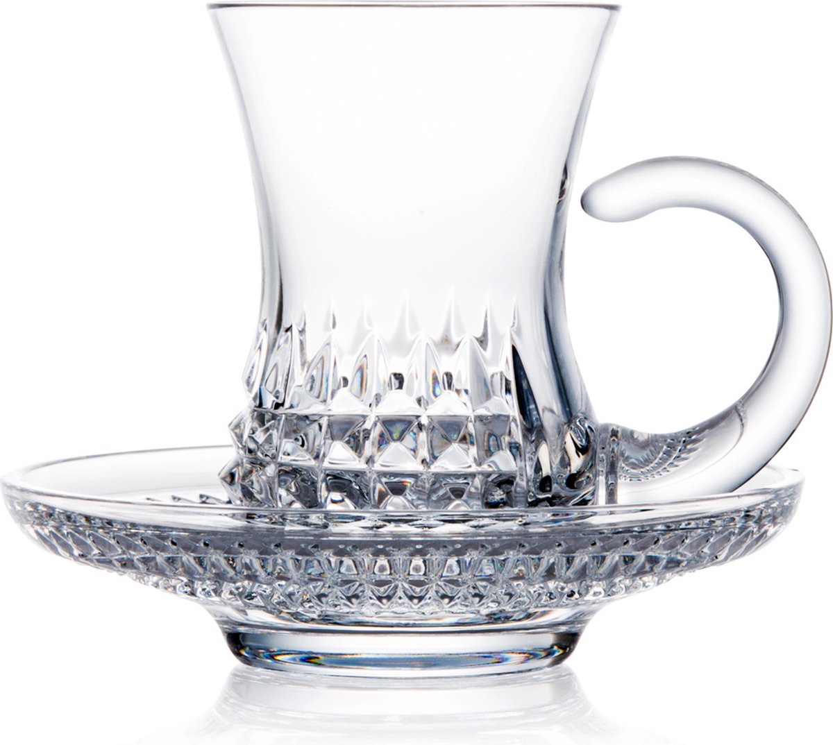 ROGASKA 1665 - Diamond Kristallen koffieglas met schoteltje - set van 2 - Kerst cadeau - cadeau voor hem - cadeau voor haar - kristallen koffieglas