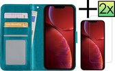 Hoes Geschikt voor iPhone 14 Hoesje Book Case Hoes Flip Cover Wallet Bookcase Met 2x Screenprotector - Turquoise.